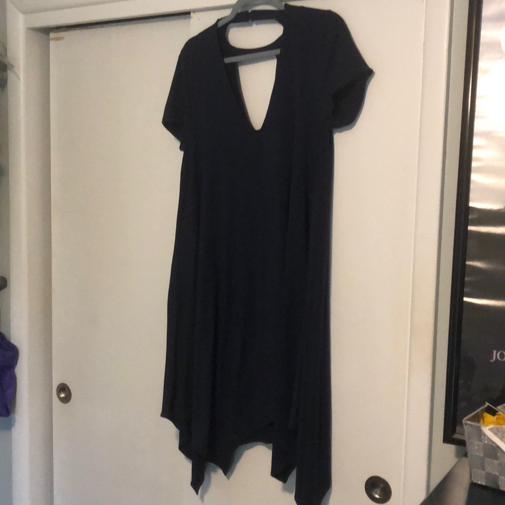 Navy keyhole neck dress